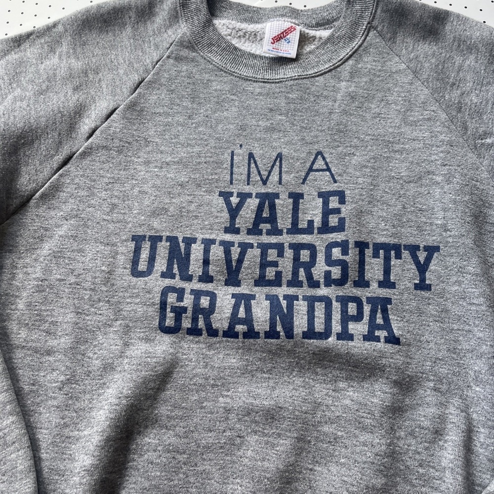 Vintage Yale University Grandpa Sweatshirt Gray USA Made Jerzees Large